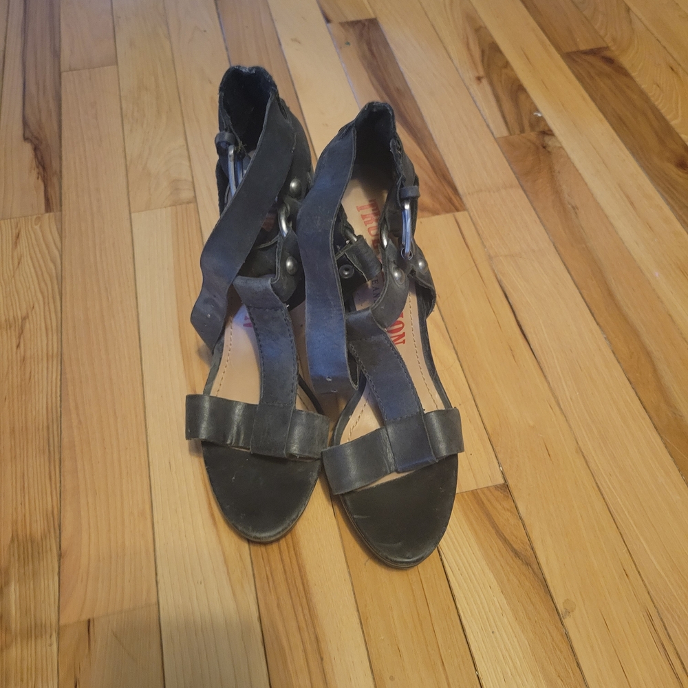 True Religion Black Strappy Heels
